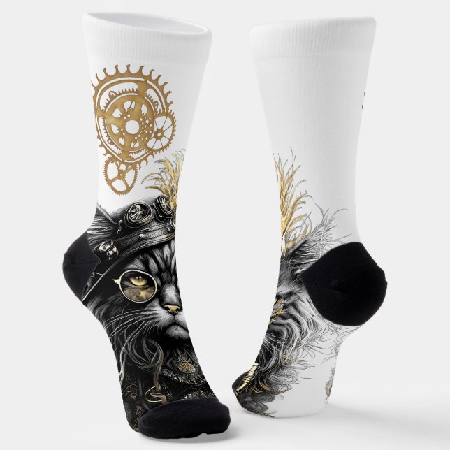 Spunky Paws The Funky Steampunk Cat  Socks (Angled)