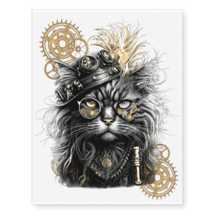 Spunky Paws The Funky Steampunk Cat  Temporary Tattoos