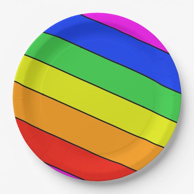 Spunky Rainbow stripes in primary colors Paper Plates (Front)
