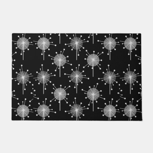 Sputnik Starburst Flowers Black Gray Doormat