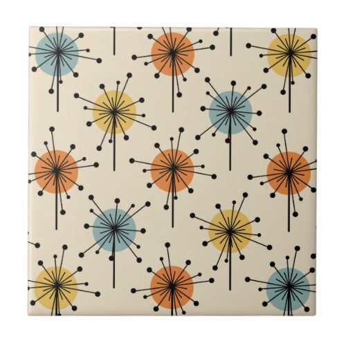 Sputnik Starburst Flowers Retro Ceramic Tile