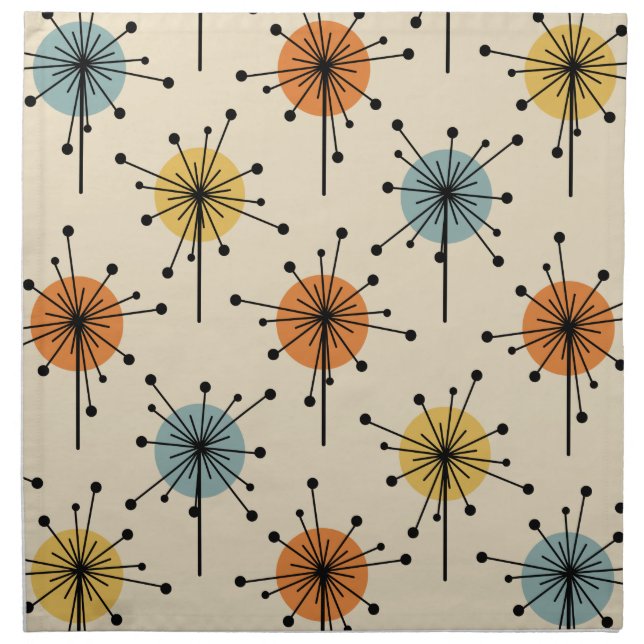 Sputnik Starburst Flowers Retro Cloth Napkin (Front)