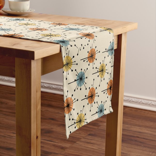 Sputnik Starburst Flowers Retro Short Table Runner (In Situ)