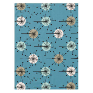 Sputnik Starburst Flowers Teal Gold Tablecloth