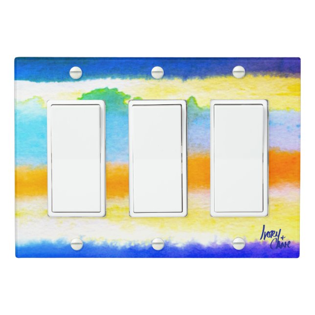 SPWW Among the Horizon Blue & Orange Triple Rocker Light Switch Cover (In Situ)