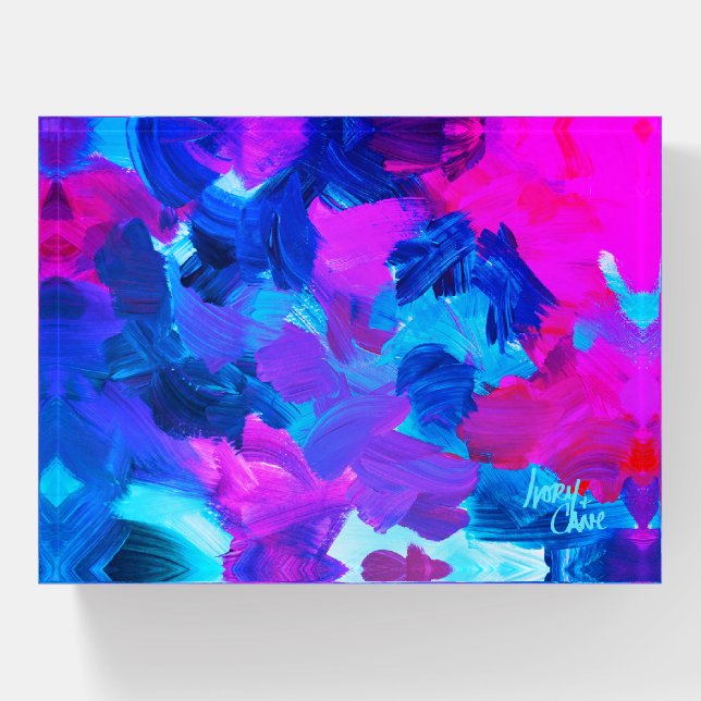 SPWW Electric Vibes Blue and Pink Abstract Paperweight (Front)