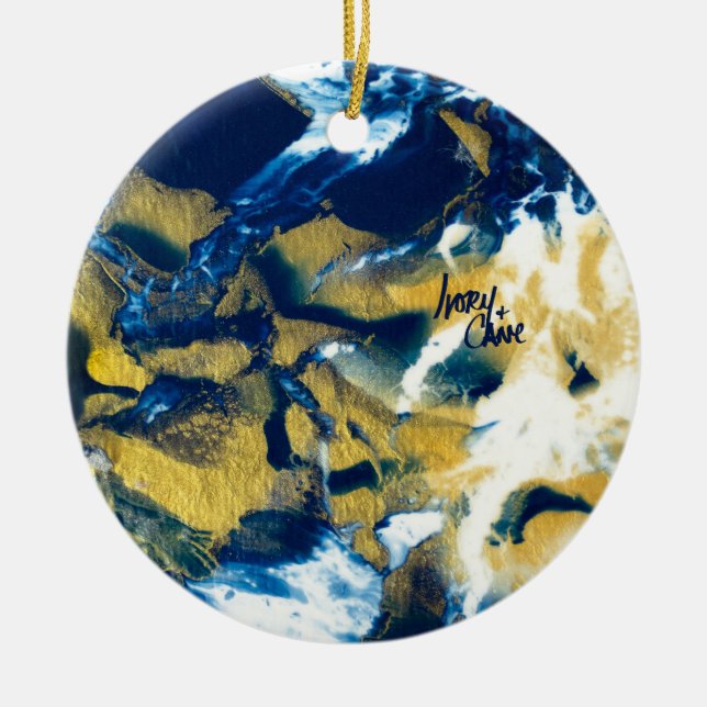 SPWW Gleaming Indigo Blue and Gold Ceramic Ornament (Front)