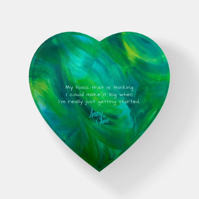 SPWW Green with Envy Green &Teal and Green Heart Paperweight (Front)