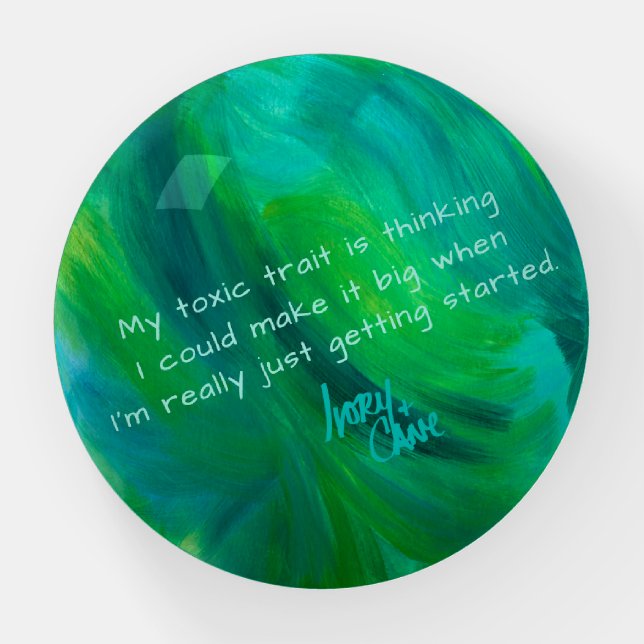 SPWW Green with Envy Green & Teal & Green Round Paperweight (Front)