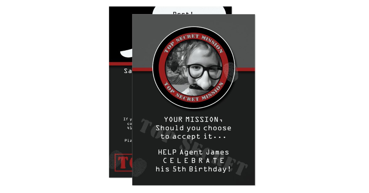 SPY Birthday Party CUSTOM Photo Invitation | Zazzle