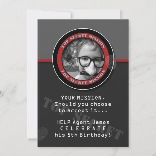 SPY Birthday Party CUSTOM Photo Invitation