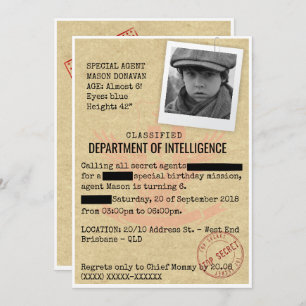 Spy Birthday Party Invitation
