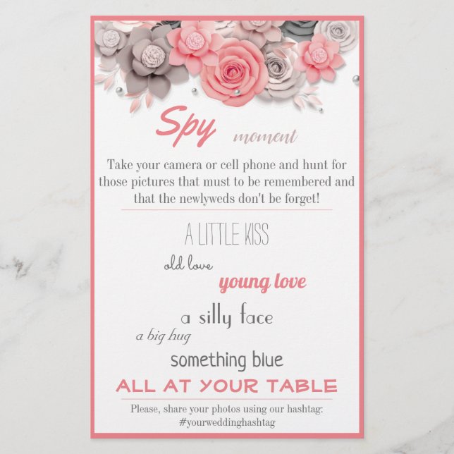 Spy Bridal Wedding Game Pink Watercolor Leaves  Flyer (Front)