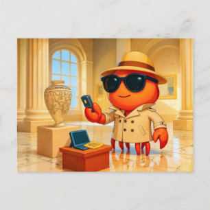Spy Crab Analyzing Data In Museum Exhibit Postcard