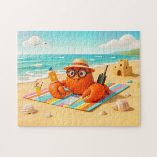 Spy Crab Relaxing On Beach With Mission Gear Jigsaw Puzzle