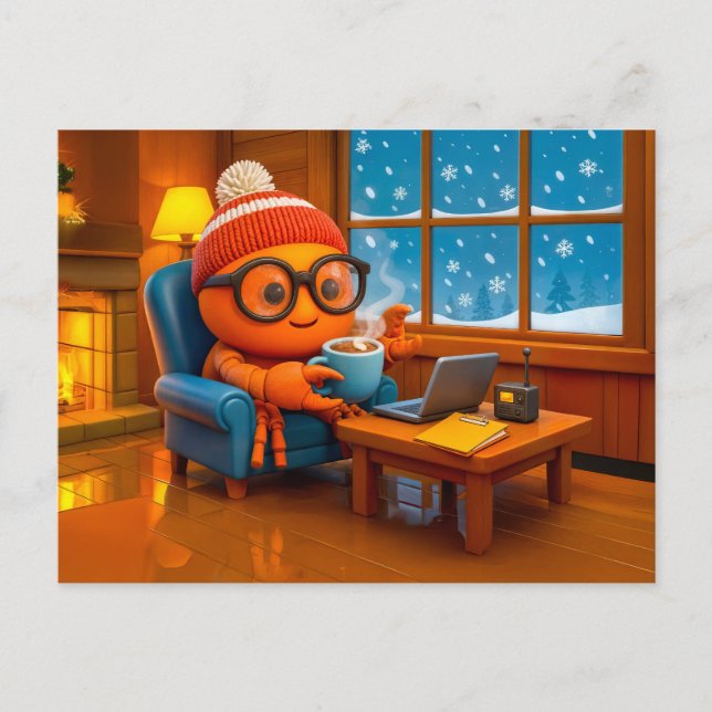 Spy Crab Working Warm Indoors With Coffee Postcard (Front)