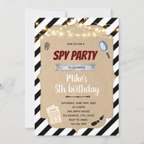Spy detective birthday party invitation