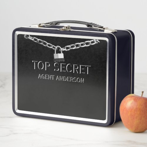 SPY or AGENT Personalized Top Secret Kids Black Metal Lunch Box