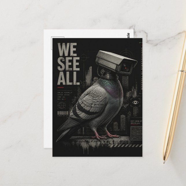 Spy Pigeon we see all Postcard (Front/Back In Situ)