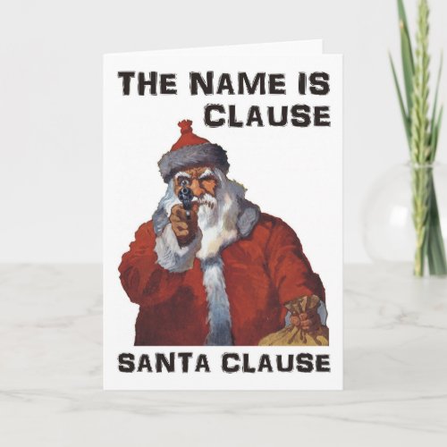 Spy Santa Clause aiming a gun Funny Christmas Holiday Card