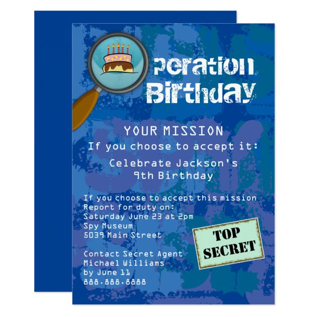 Spy / Secret / Special Agent Birthday Party Invitation