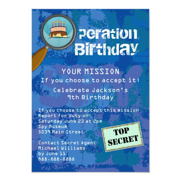 Spy / Secret / Special Agent Birthday Party Invitation