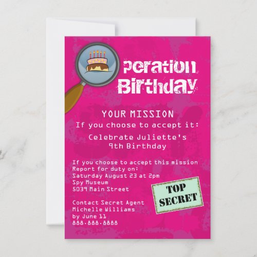 Spy  Secret  Special Agent Birthday Party Invitation