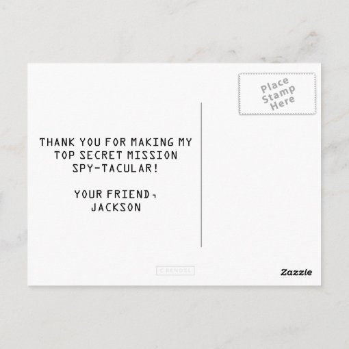 Spy / Secret / Special Agent Birthday Thank You Postcard | Zazzle