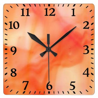 Sq.Acrylic Wall Clock--Orange Stain Glass Swirl Square Wall Clock