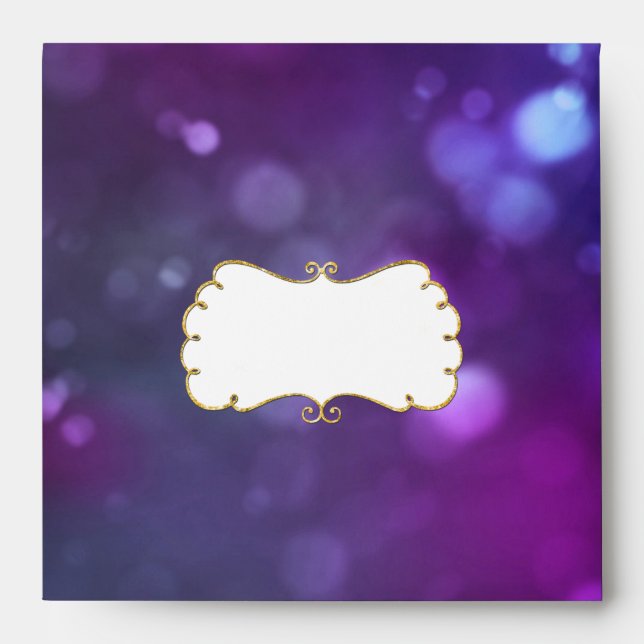 Sq Blue Purple Color Bokeh Gold Glitter Sparkle Envelope (Front)