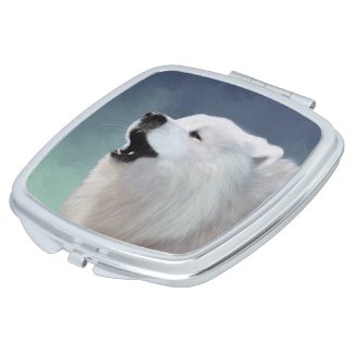 Sq. Compact Mirror Case w/Howling Samoyed