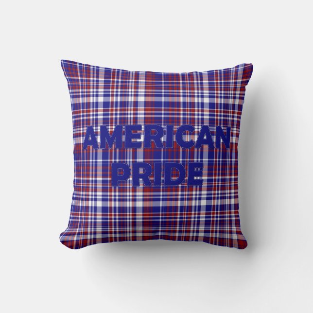 Sq.Pillow,Plaid-American Pride Blue Throw Pillow (Front)
