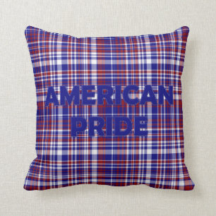 Sq.Pillow,Plaid-American Pride Blue Throw Pillow