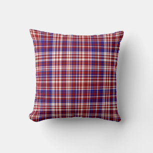 Sq.Plaid Pillow,Red-White-Blue Collection 01 Throw Pillow