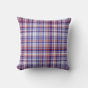 Sq.Plaid Pillow,Red-White-Blue Collection 02 Throw Pillow