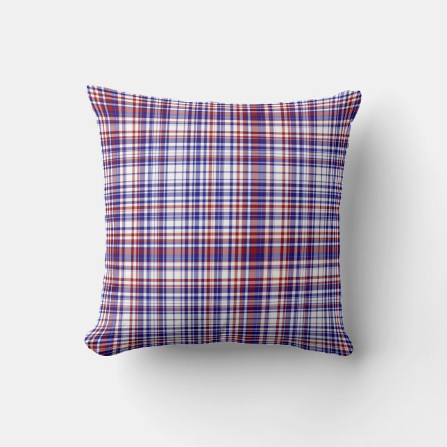 Sq.Plaid Pillow,Red-White-Blue Collection 02 Throw Pillow (Front)