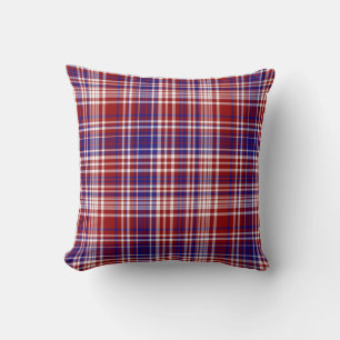 Sq.Plaid Pillow,Red-White-Blue Collection 04 Throw Pillow