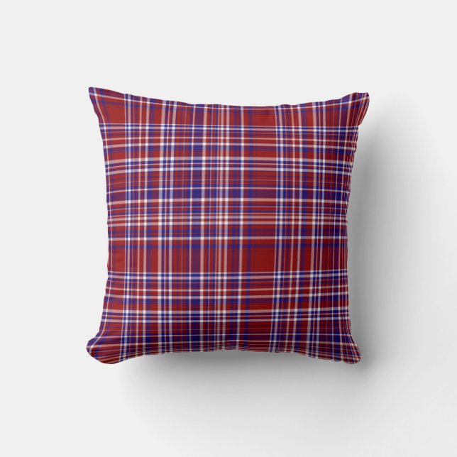 Sq.Plaid Pillow,Red-White-Blue Collection 07 Throw Pillow (Front)