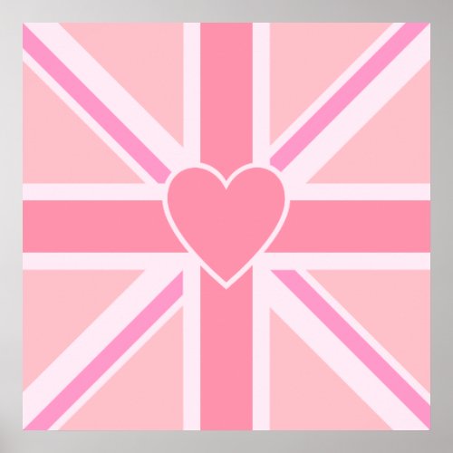 Sqaure Union Jack Flag  Heart Pinks Poster