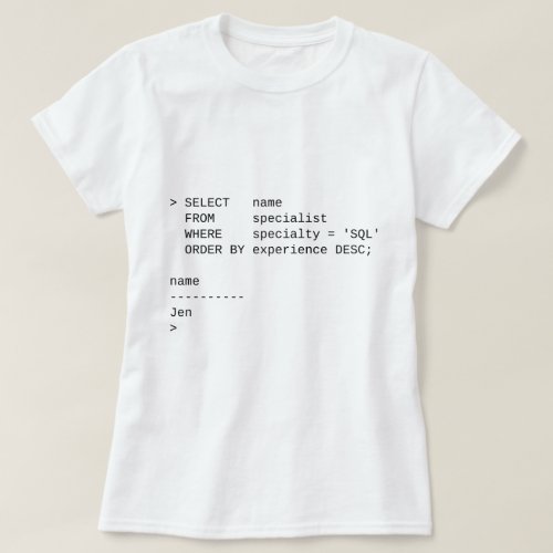 SQL Database Specialist Jen T_Shirt