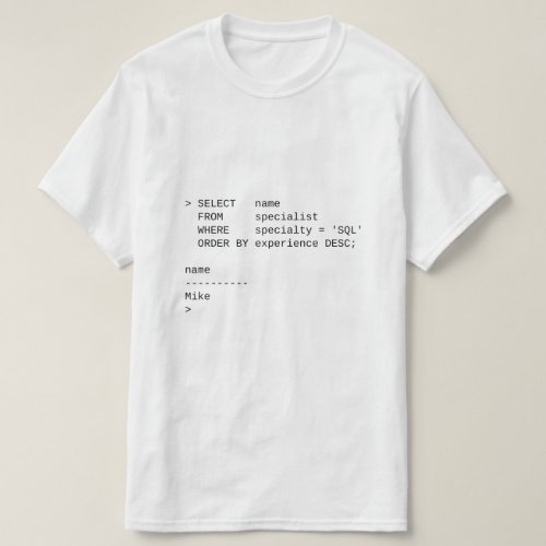 SQL Database Specialist Mike T_Shirt