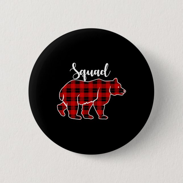 Squad Bear Red Plaid Christmas Costume Matching Fa Button (Front)