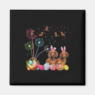 Squad Easter Couple Bunny Dachshunds Dandelions Hu Magnet