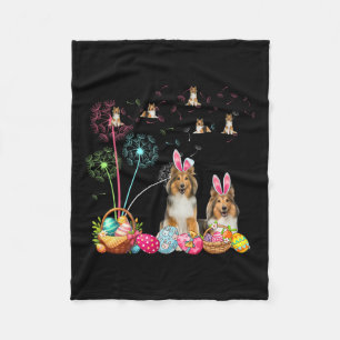 Squad Easter Couple Bunny Shelties Dandelions Hunt Fleece Blanket