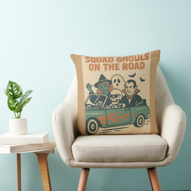 Squad Ghouls Cruisin' in Style Throw Pillow (Chair)