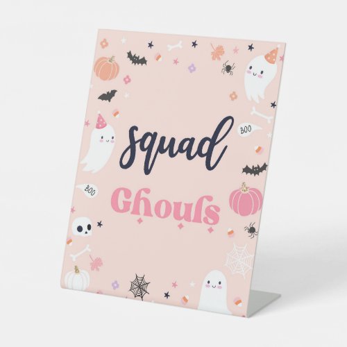 Squad Ghouls Cute Halloween Ghost Birthday Decor Pedestal Sign