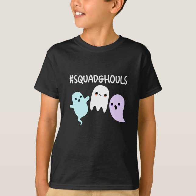 Squad Ghouls Funny Halloween Ghost Pun Dark BG T-Shirt (Front)