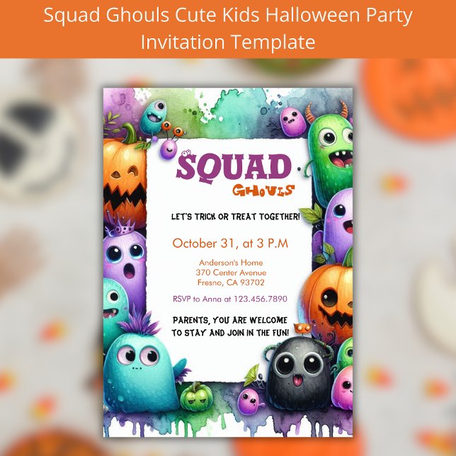 Squad Ghouls Halloween Trick Or Treat Party  Invitation (Creator Uploaded)