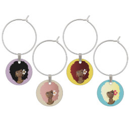 Squad Goals, Flower in Hair, Wine Glass Charm Set