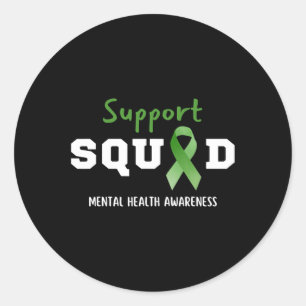 Squad Mental Health Awareness Fun Green Ribbon Classic Round Sticker